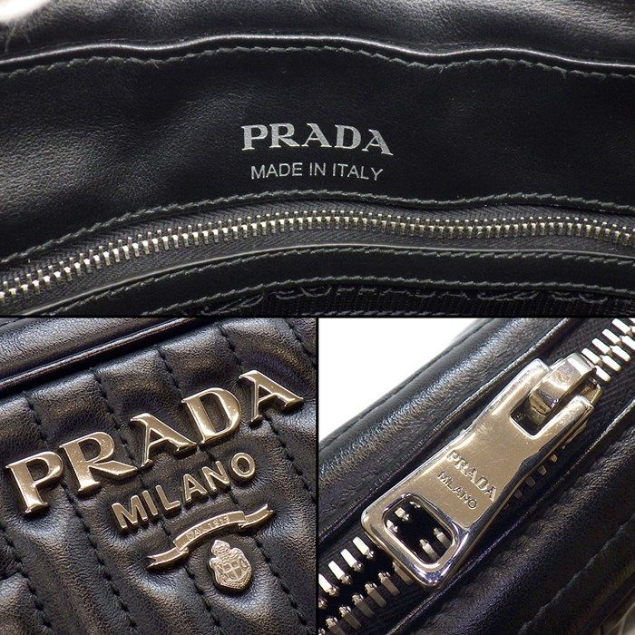 Prada Shoulder Bag Diamond Gram Chain Bag Black Leather Silver — view 6