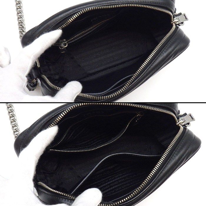 Prada Shoulder Bag Diamond Gram Chain Bag Black Leather Silver — view 5