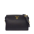 Prada Shoulder Bag Bandoriella Square Cross Black Saffiano Leather Gold