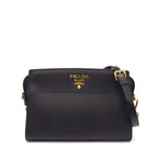 Prada Shoulder Bag Bandoriella Square Cross Black Saffiano Leather Gold