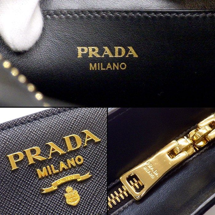 Prada Shoulder Bag Bandoriella Square Cross Black Saffiano Leather Gold — view 7