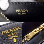 Prada Shoulder Bag Bandoriella Square Cross Black Saffiano Leather Gold — view 7