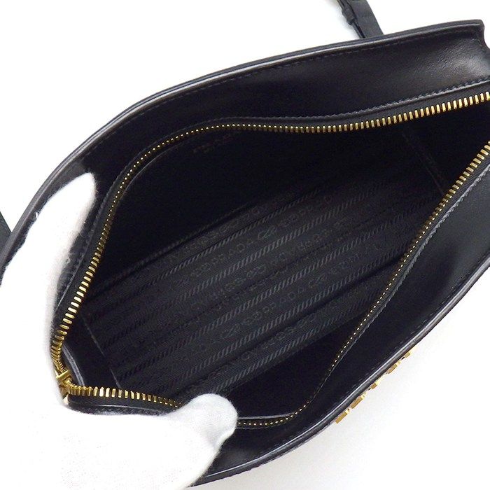Prada Shoulder Bag Bandoriella Square Cross Black Saffiano Leather Gold — view 5