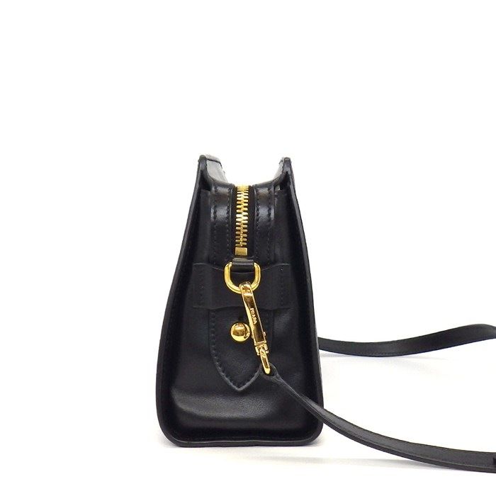 Prada Shoulder Bag Bandoriella Square Cross Black Saffiano Leather Gold — view 3