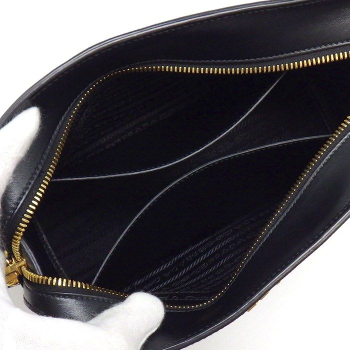 Prada Shoulder Bag Bandoriella Square Cross Black Saffiano Leather Gold — view 6