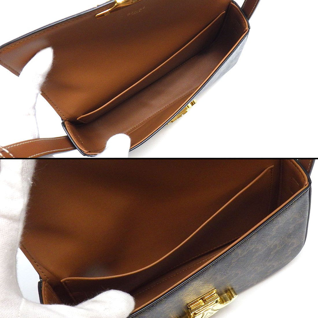 Celine Shoulder Bag Triomphe Claude Tan Canvas Calfskin Gold — view 5