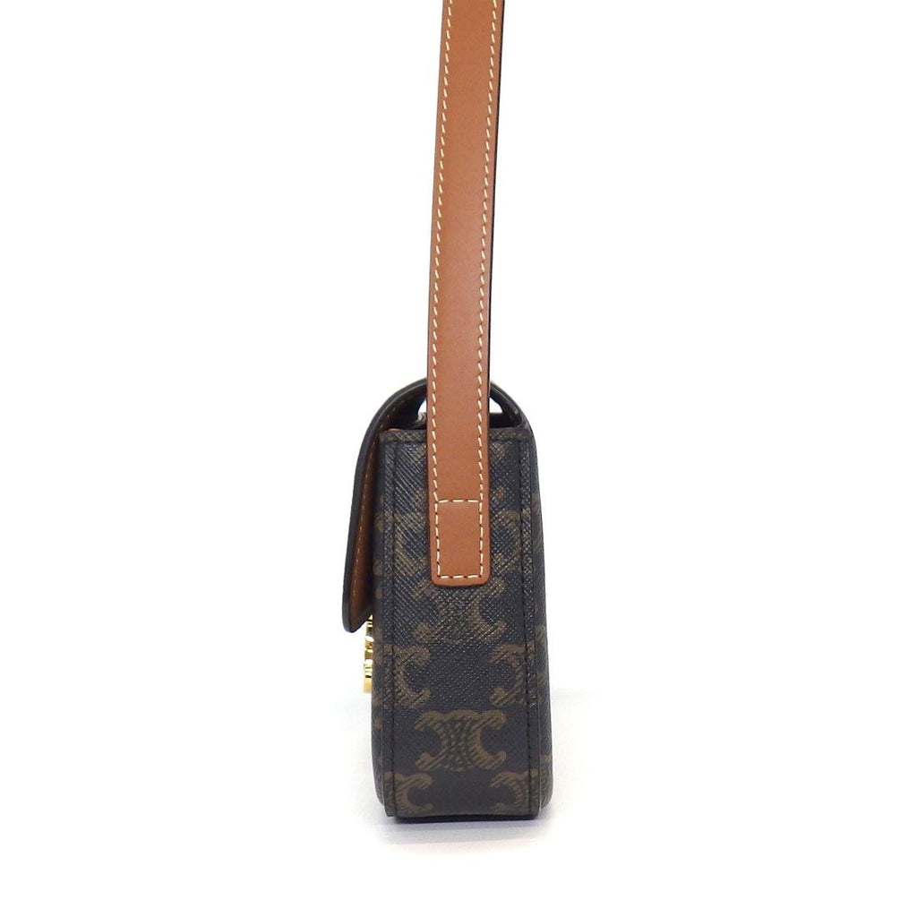 Celine Shoulder Bag Triomphe Claude Tan Canvas Calfskin Gold — view 3