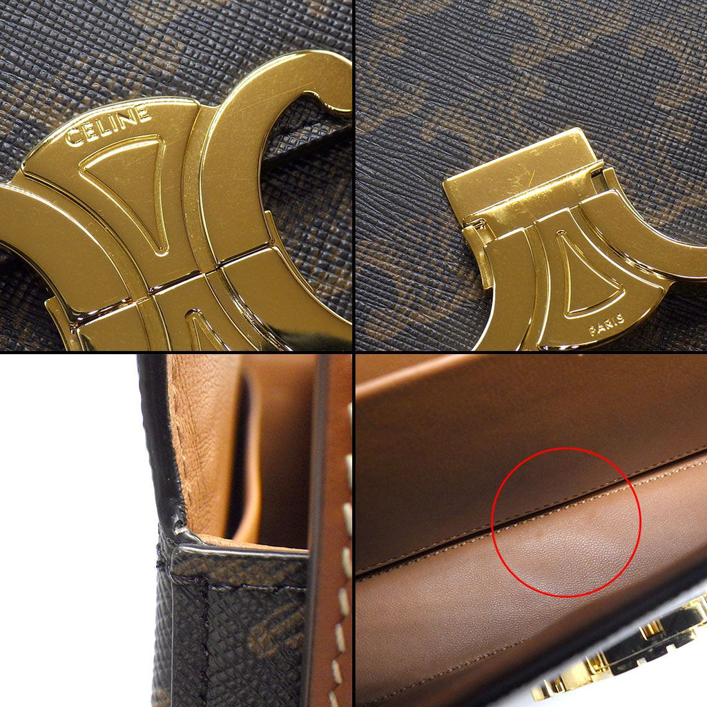 Celine Shoulder Bag Triomphe Claude Tan Canvas Calfskin Gold — view 7