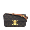 Celine Shoulder Bag Triomphe Claude Tan Canvas Calfskin Gold