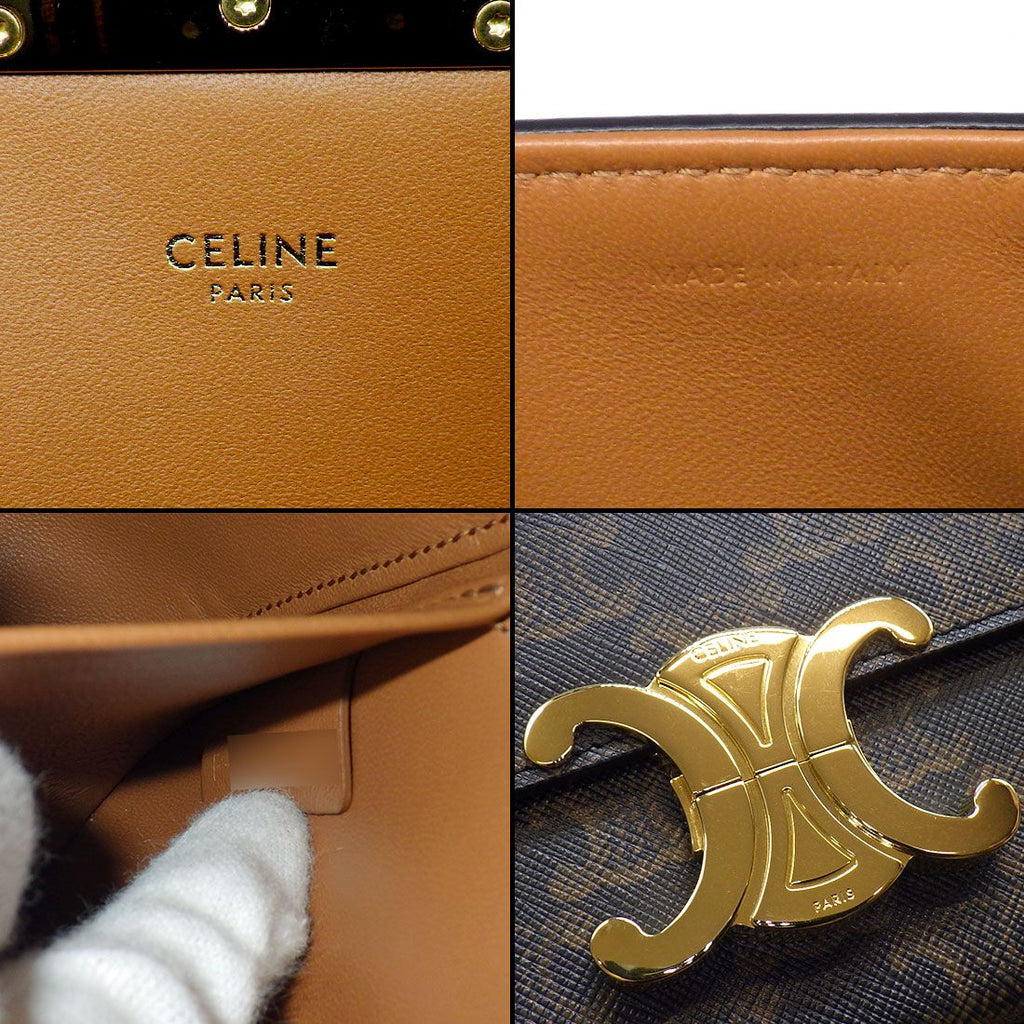 Celine Shoulder Bag Triomphe Claude Tan Canvas Calfskin Gold — view 6