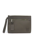 Louis Vuitton Clutch Takeoff Pouch Khaki LV Aerolog Lambskin Silver