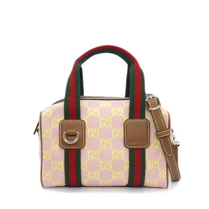Gucci Mini Boston Bag Aafys Pink Brown GG Canvas Leather Gold