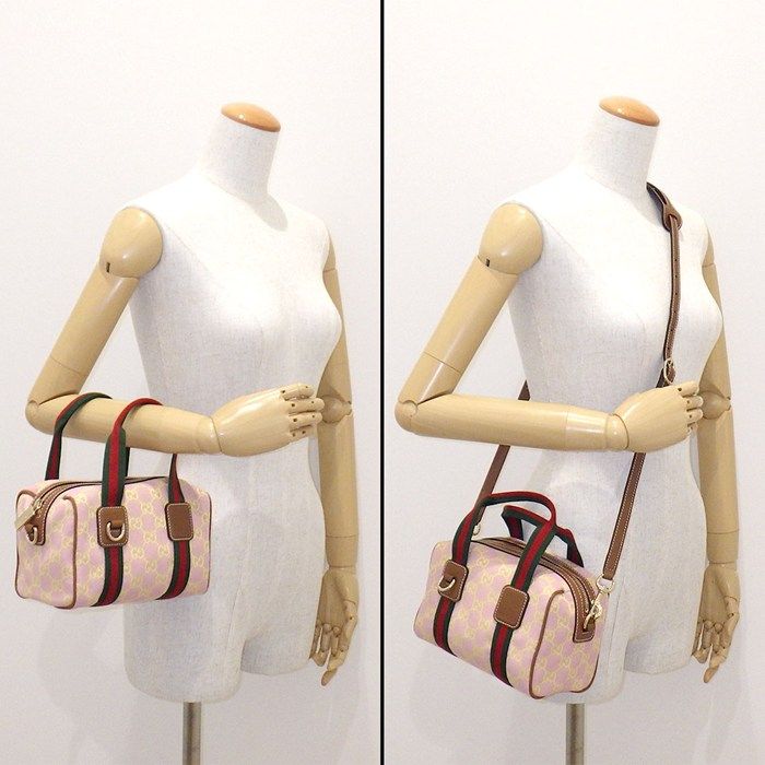 Gucci Mini Boston Bag Aafys Pink Brown GG Canvas Leather Gold — view 8