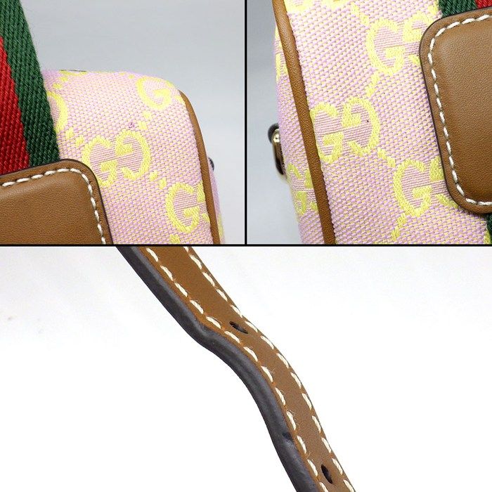 Gucci Mini Boston Bag Aafys Pink Brown GG Canvas Leather Gold — view 7