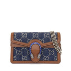 Gucci Shoulder Bag Dionysus Blue Brown GG Denim Leather Silver