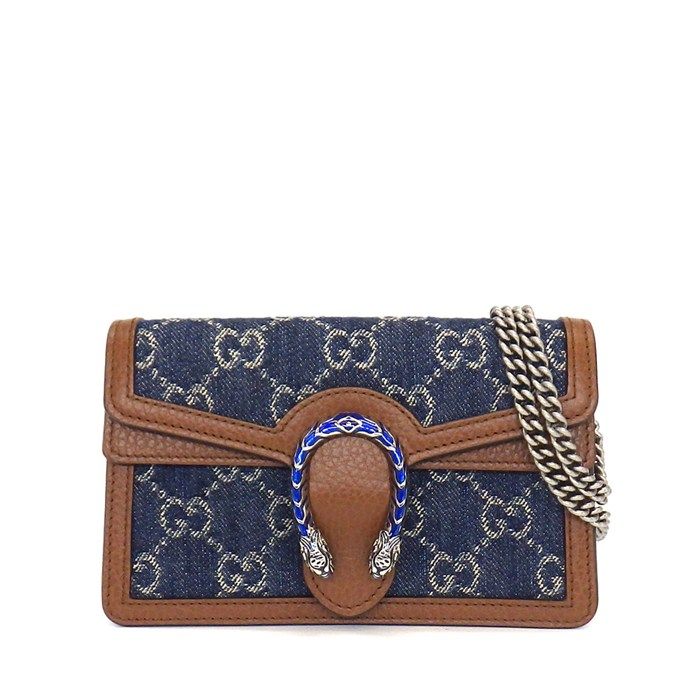 Gucci Shoulder Bag Dionysus Blue Brown GG Denim Leather Silver