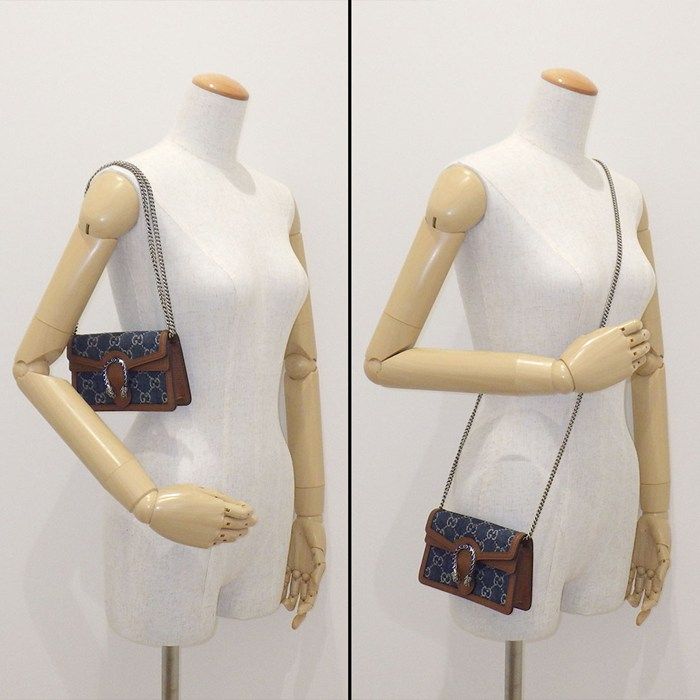 Gucci Shoulder Bag Dionysus Blue Brown GG Denim Leather Silver — view 8