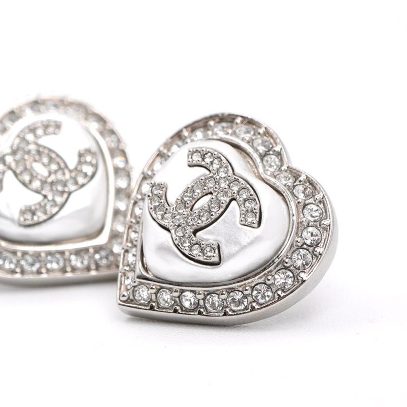 Chanel Earrings Silver CC Logo Rhinestone — view 5