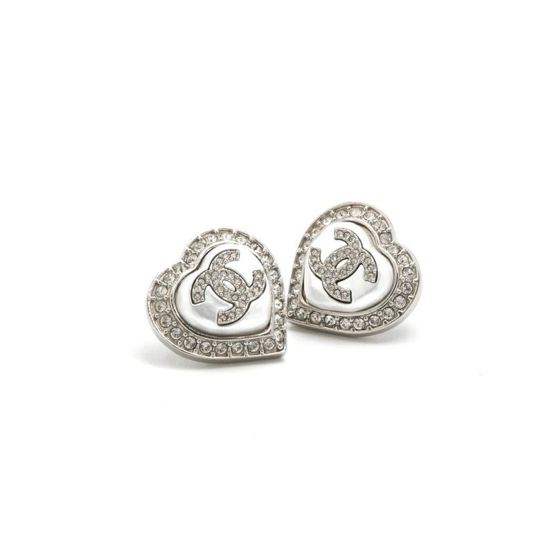 Chanel Earrings Silver CC Logo Rhinestone