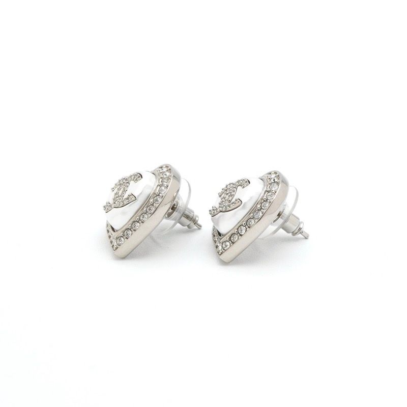 Chanel Earrings Silver CC Logo Rhinestone — view 2