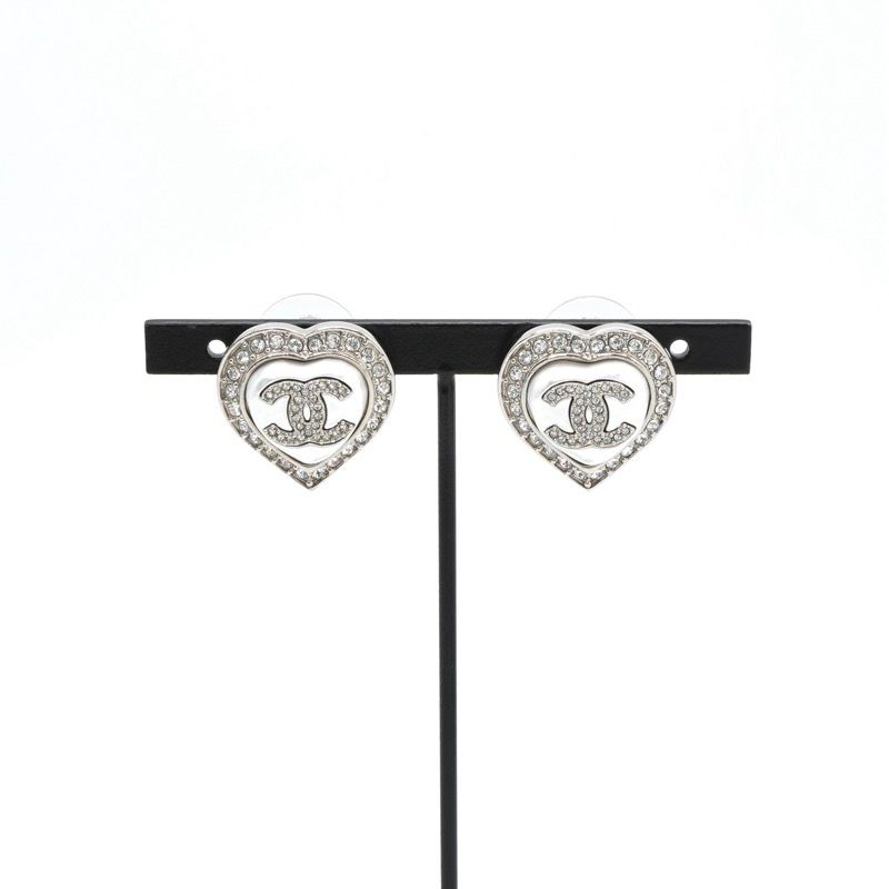Chanel Earrings Silver CC Logo Rhinestone — view 7