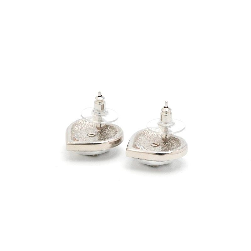 Chanel Earrings Silver CC Logo Rhinestone — view 3