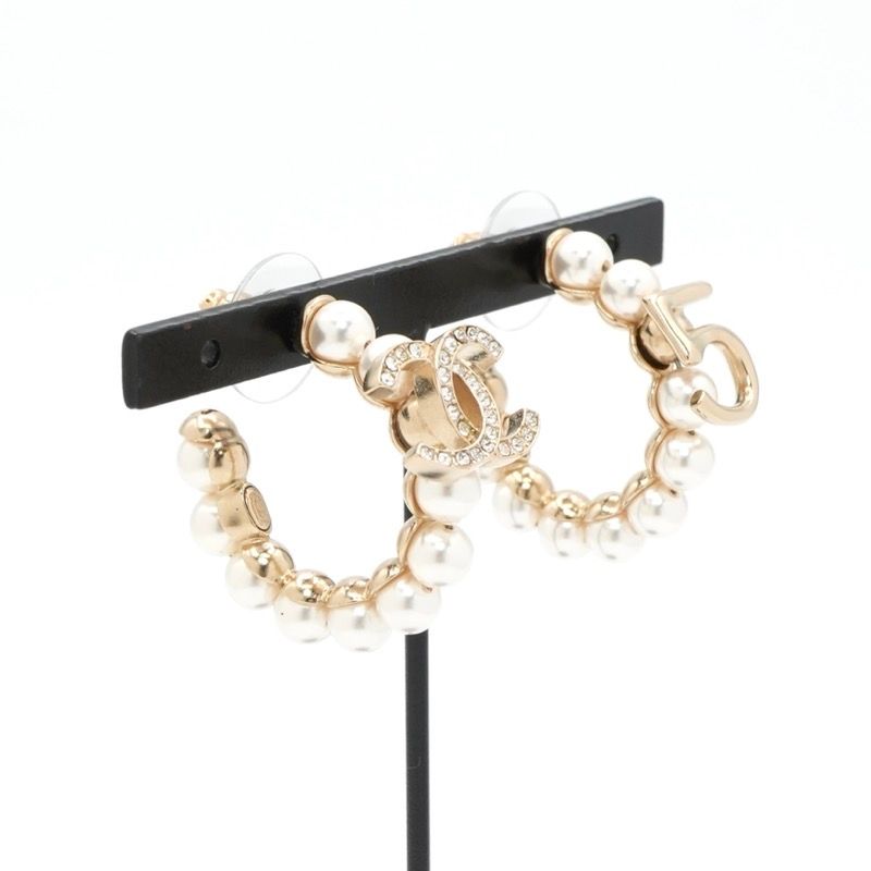 Chanel Earrings Gold CC Logo N5 Rhinestone Hoop — view 7