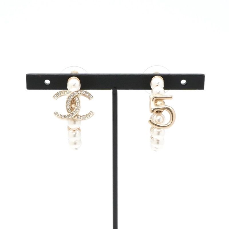 Chanel Earrings Gold CC Logo N5 Rhinestone Hoop — view 6
