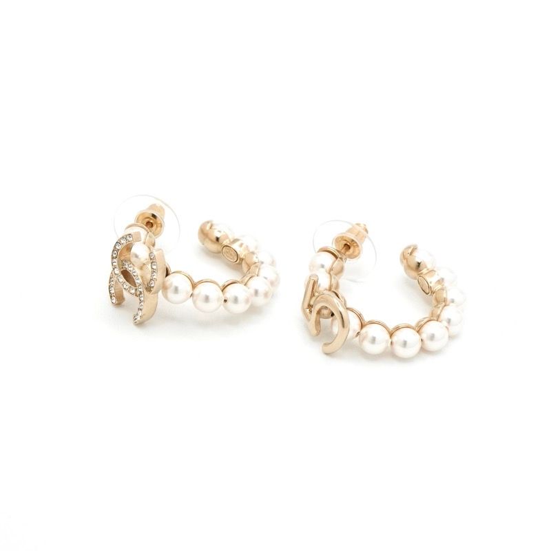Chanel Earrings Gold CC Logo N5 Rhinestone Hoop — view 2