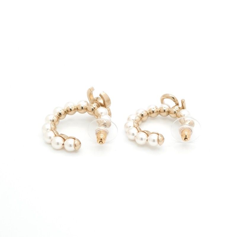 Chanel Earrings Gold CC Logo N5 Rhinestone Hoop — view 3