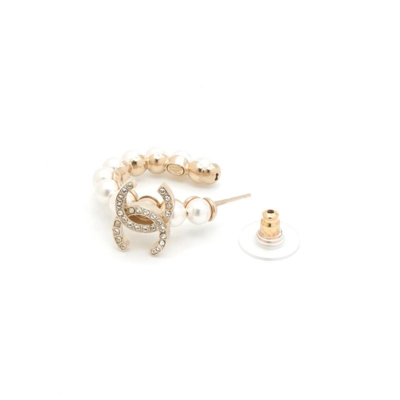 Chanel Earrings Gold CC Logo N5 Rhinestone Hoop — view 4
