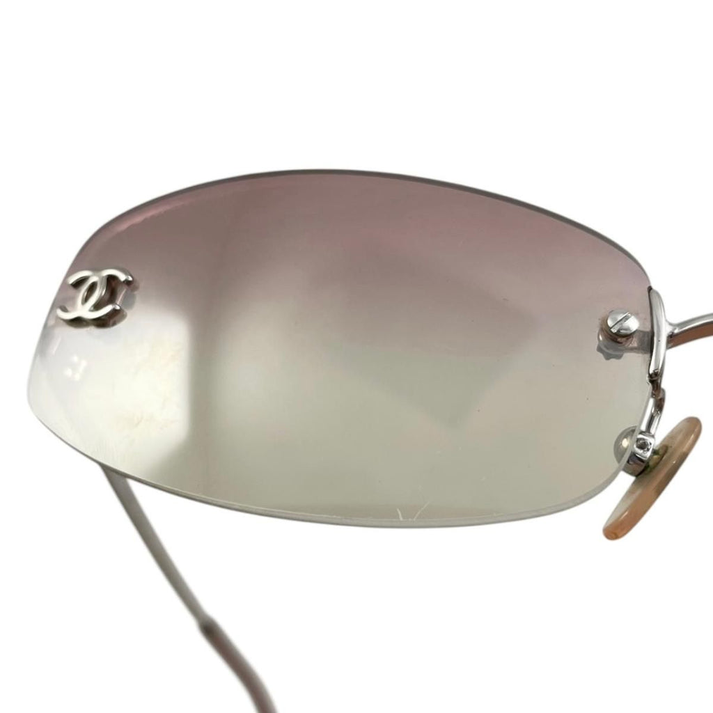 Chanel Sunglasses CC Logo Rimless Gradient Pink Yellow Silver Eyewear — view 5