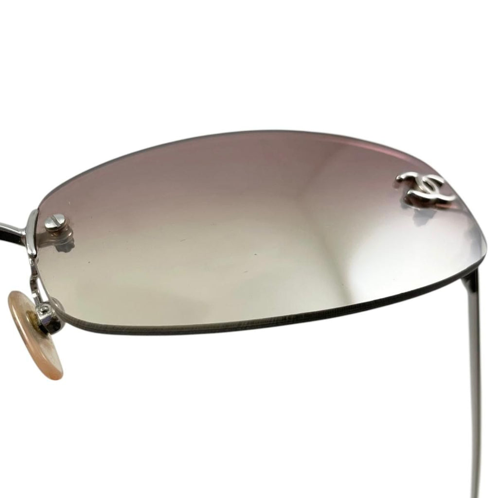 Chanel Sunglasses CC Logo Rimless Gradient Pink Yellow Silver Eyewear — view 6