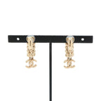 Chanel Earrings Gold CC Logo Rhinestone Leaf Motif — view 8