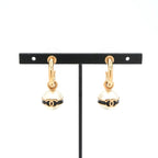 Chanel Earrings Gold Black CC Logo Hoop — view 6