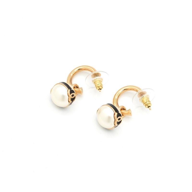 Chanel Earrings Gold Black CC Logo Hoop — view 3