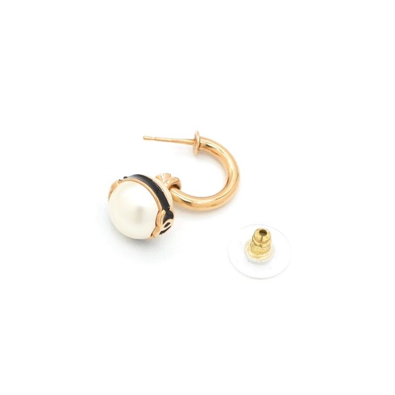 Chanel Earrings Gold Black CC Logo Hoop — view 4
