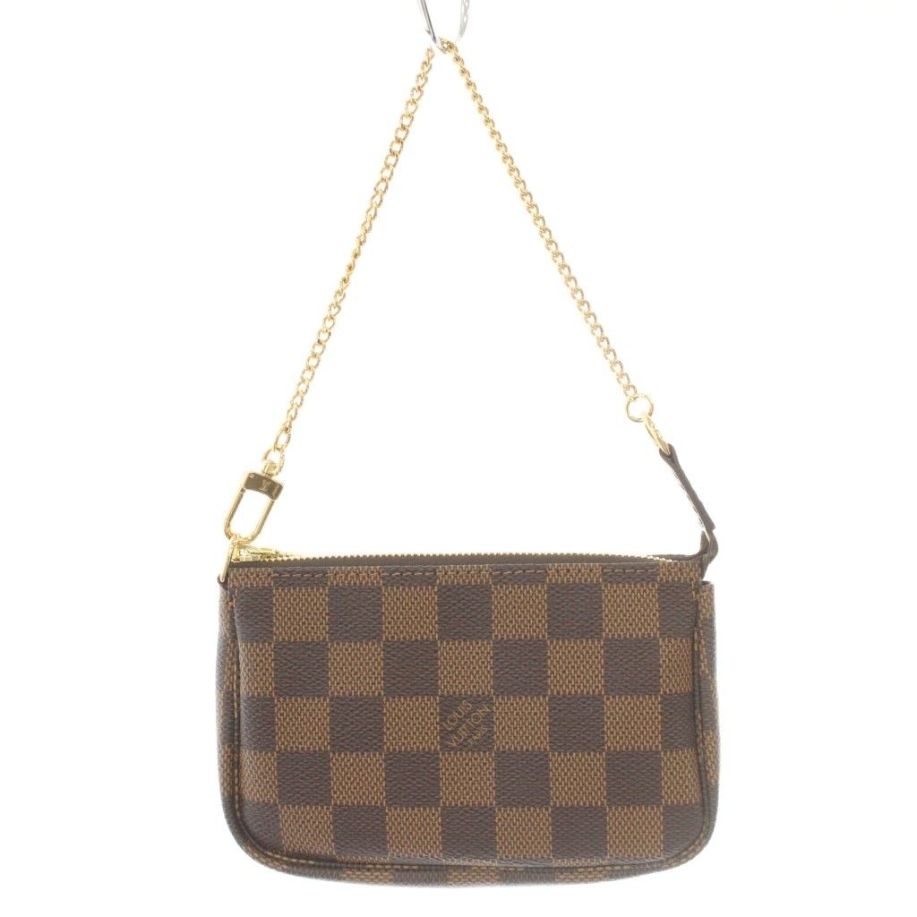 Louis Vuitton Mini Pochette Accessory Soir Damier Ebene Canvas Hand Bag Chain