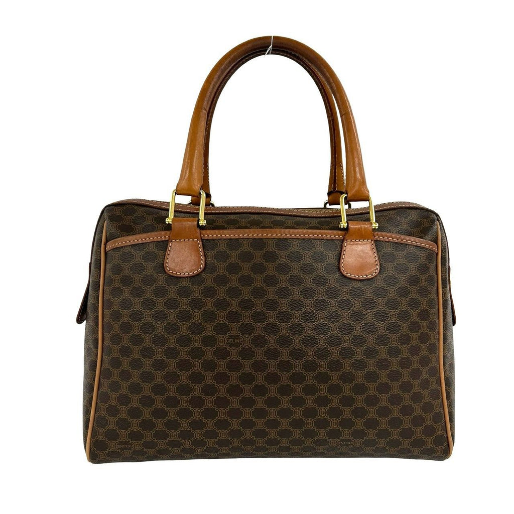 Celine Vintage Macadam Blason Pattern Triomphe Leather Mini Boston Bag Brown — view 3