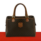 Celine Vintage Macadam Blason Pattern Triomphe Leather Mini Boston Bag Brown