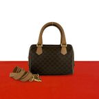 Celine Vintage Macadam Blason Pattern Triomphe Leather 2-Way Shoulder Bag Brown