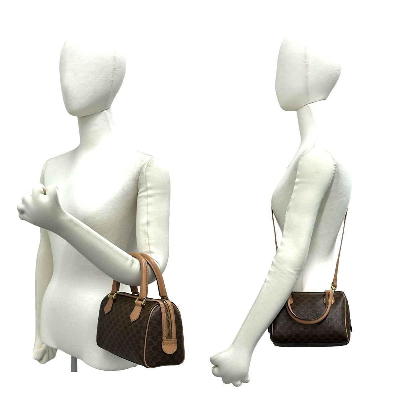 Celine Vintage Macadam Blason Pattern Triomphe Leather 2-Way Shoulder Bag Brown — view 2