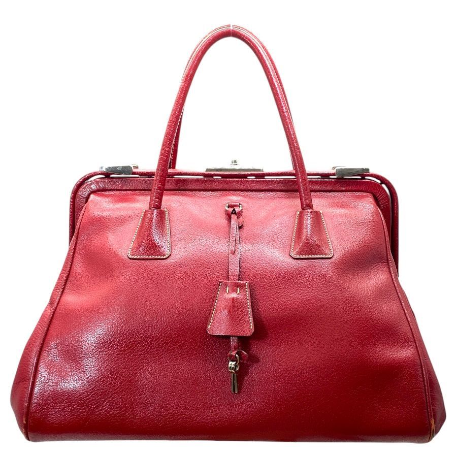 Prada Madras Cerniella Doctor's Leather Red Silver Lightweight Capacity