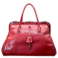 Prada Madras Cerniella Doctor's Leather Red Silver Lightweight Capacity