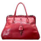 Prada Madras Cerniella Doctor's Leather Red Silver Lightweight Capacity