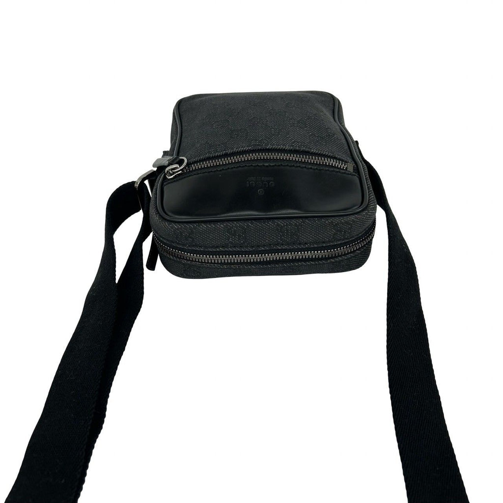 Gucci GG Pattern Canvas Log Leather Mini Shoulder Bag Pochette Crossbody Black — view 4