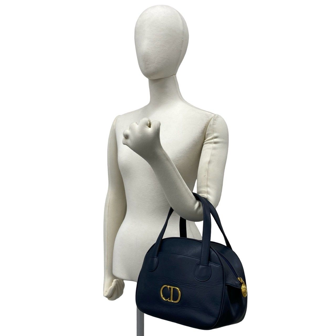 Dior Vintage CD Logo Leather Handbag Mini Tote Navy — view 2