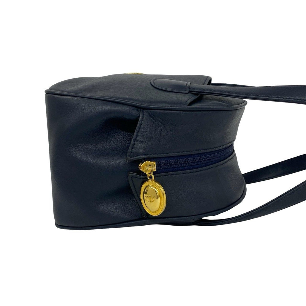 Dior Vintage CD Logo Leather Handbag Mini Tote Navy — view 6
