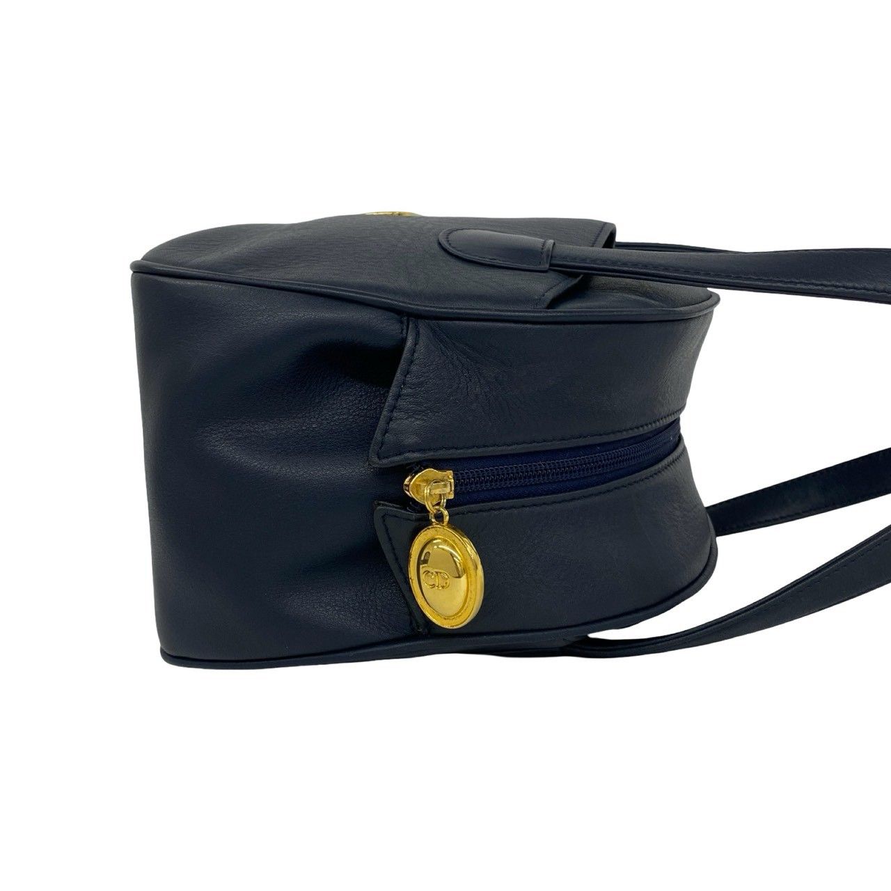 Dior Vintage CD Logo Leather Handbag Mini Tote Navy — view 6