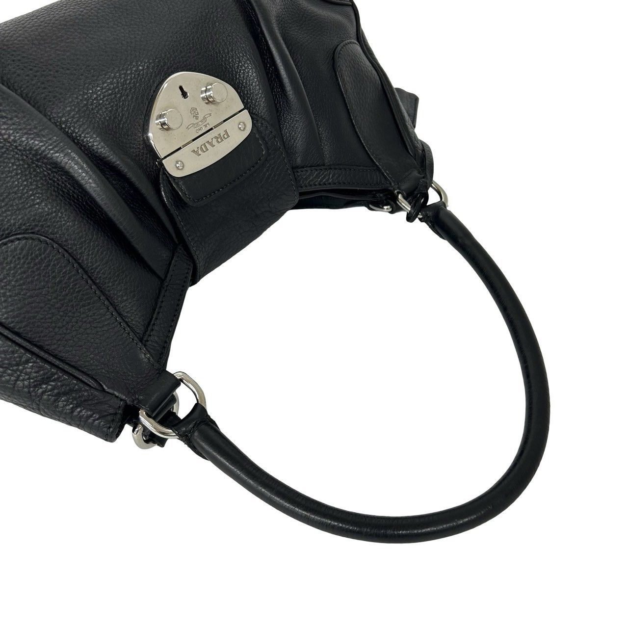 Prada Log Leather Tote Shoulder Bag Black with Key — view 4